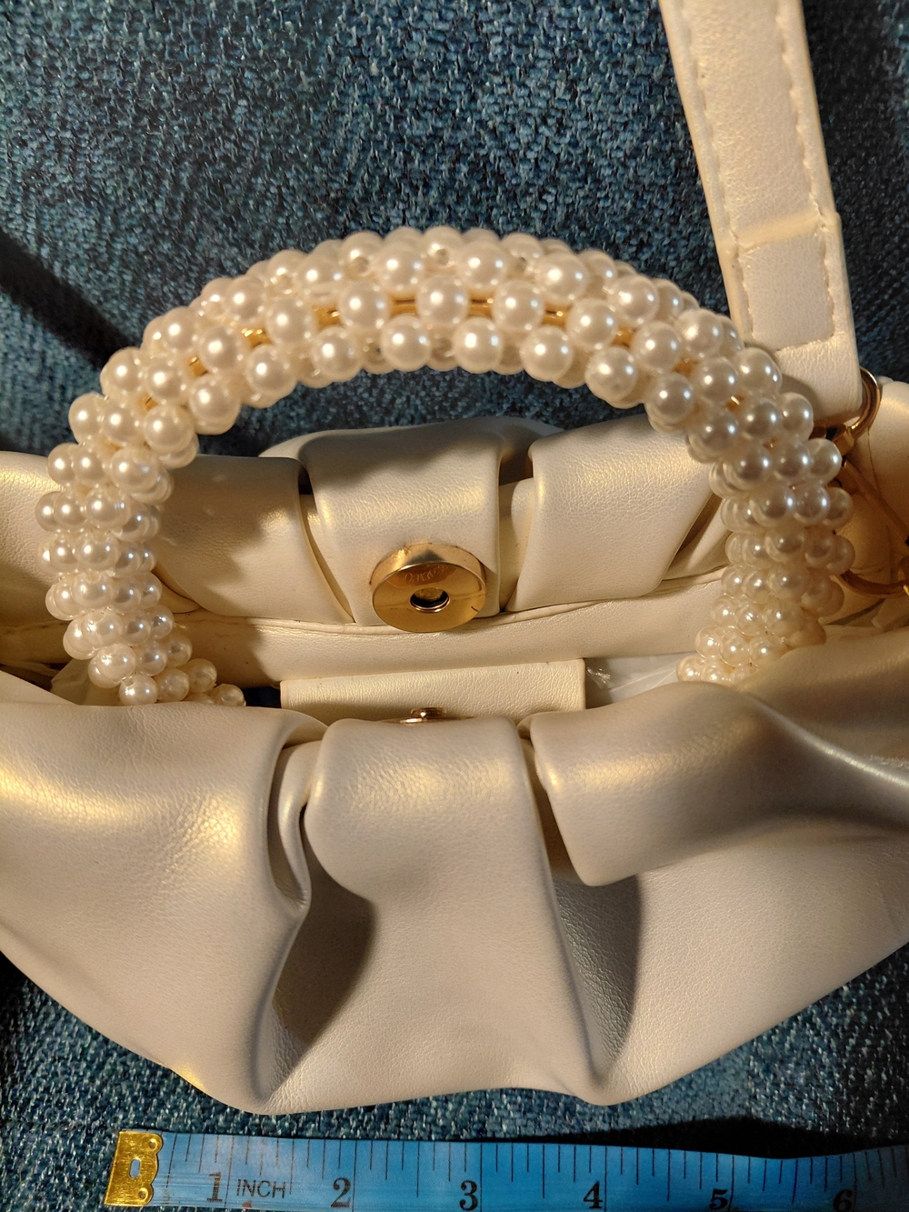 Elegant Pearl-Handle Cream Women’s Handbag